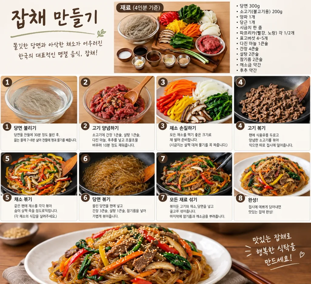 윤기 좌르르~ 감칠맛 가득한 잡채 만드는 법|간단한 집밥 레시피 3 잡채만들기